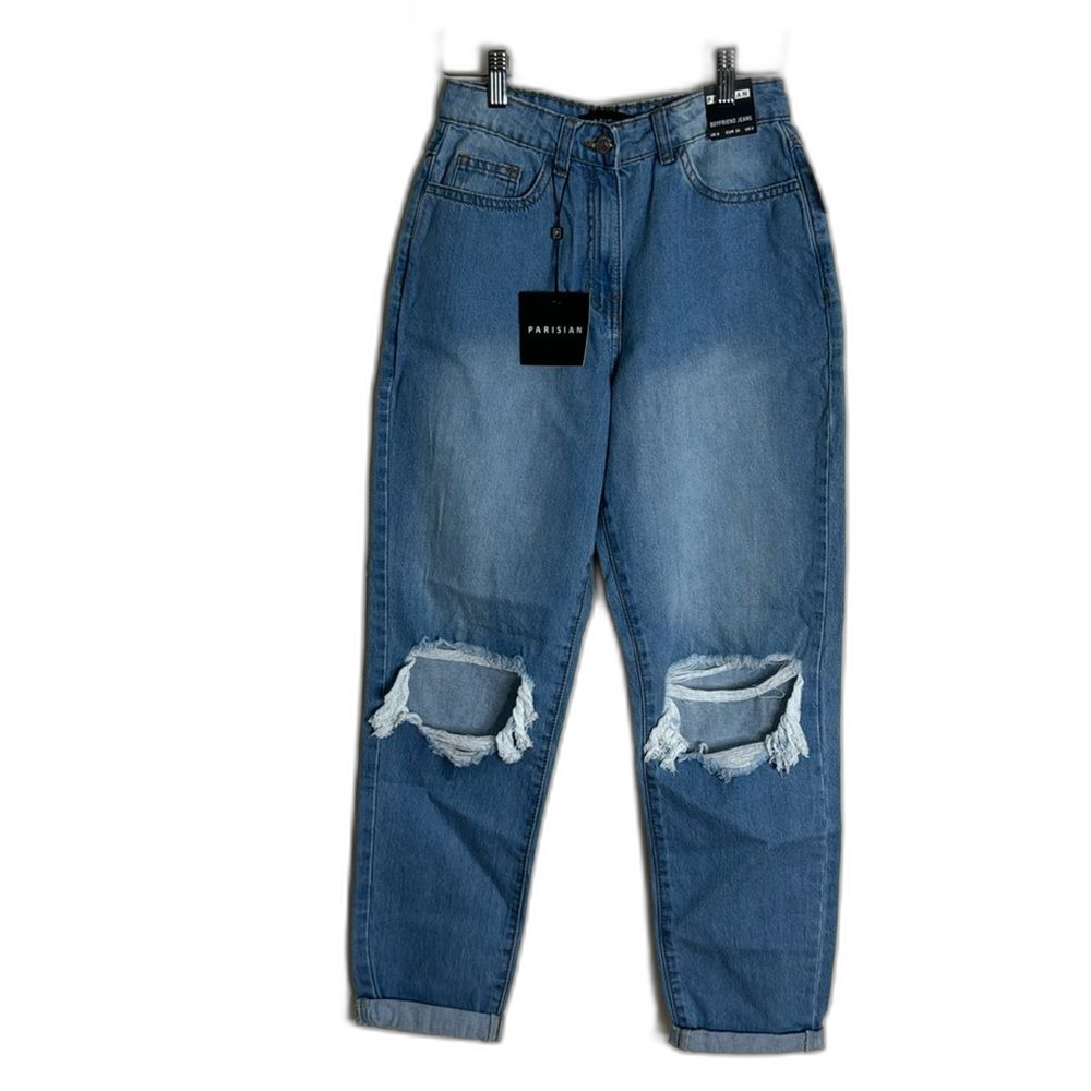 Parisian high rise distressed boyfriend denim jeans size 2